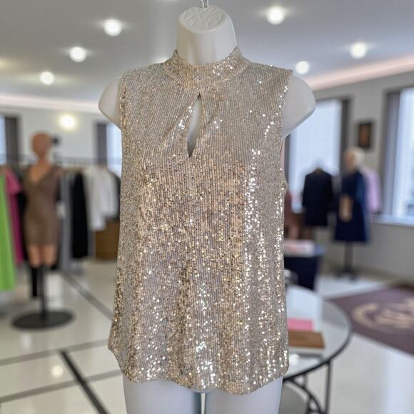 Calvin Klein Gold sequins Keyhole top SM Petite Holiday Ready Blinky - Picture 1 of 13